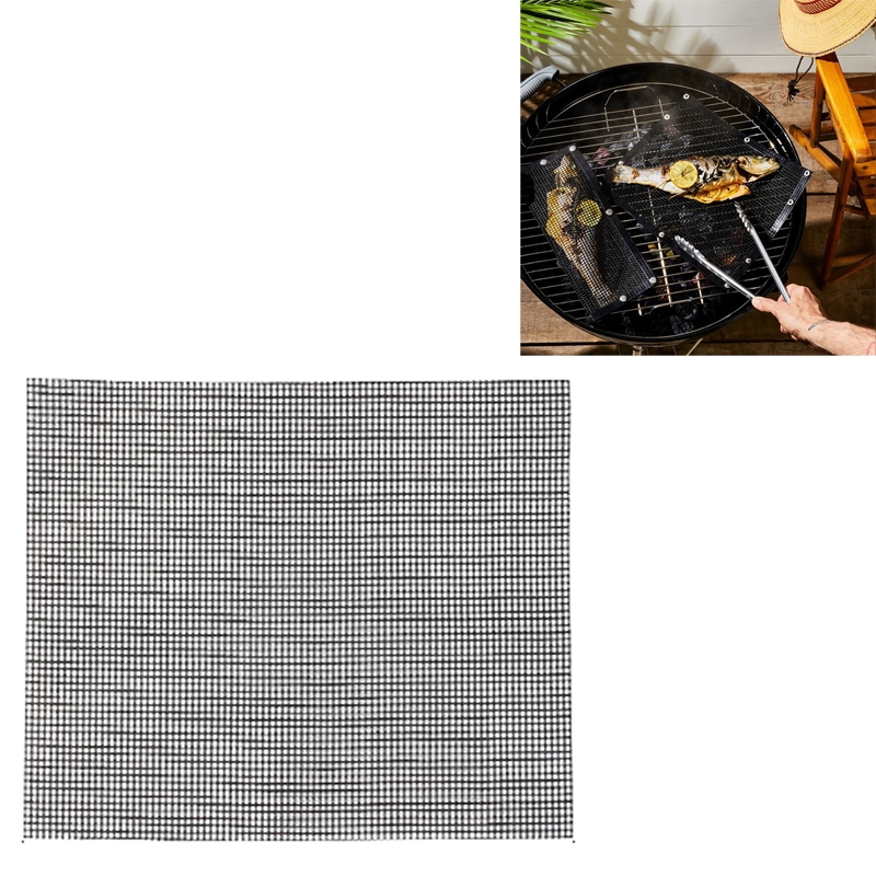 Non-Stick Grid Sheet Teflon Barbecue Mat Grill Grid Mat, Size:36x42 cm(Black) - Shopkiz.com