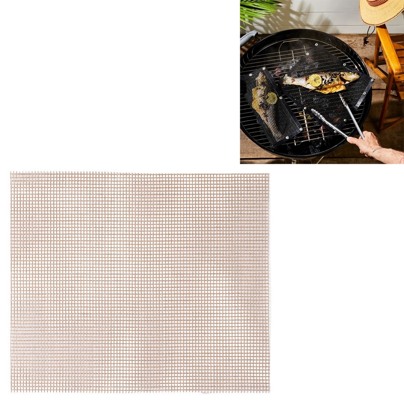 Non-Stick Grid Sheet Teflon Barbecue Mat Grill Grid Mat, Size:36x42 cm(Brown) - Shopkiz.com