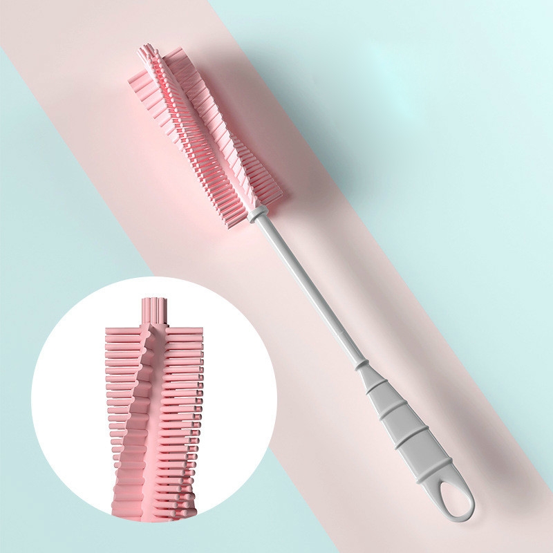 Silicone Baby Bottle Long Handle Cup Cleaning Brush 360 Degree Rotating Bottle Brush(Pink) - Shopkiz.com
