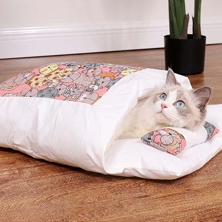 Closed Removable and Washable Cat Litter Sleeping Bag Winter Warm Dog Kennel, Size: L(Pink Cat) - Shopkiz.com