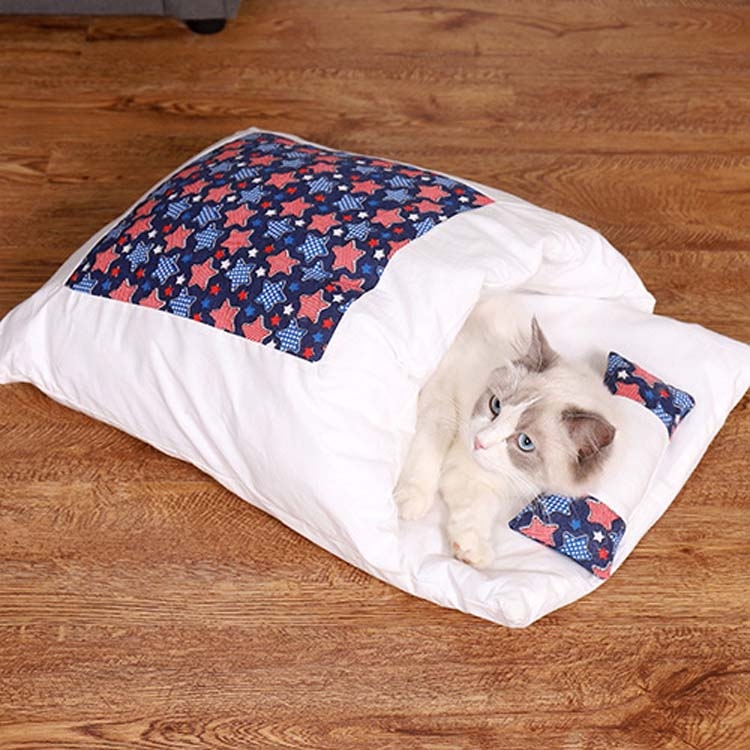 Closed Removable and Washable Cat Litter Sleeping Bag Winter Warm Dog Kennel, Size: L(Dark Blue Stars) - Shopkiz.com