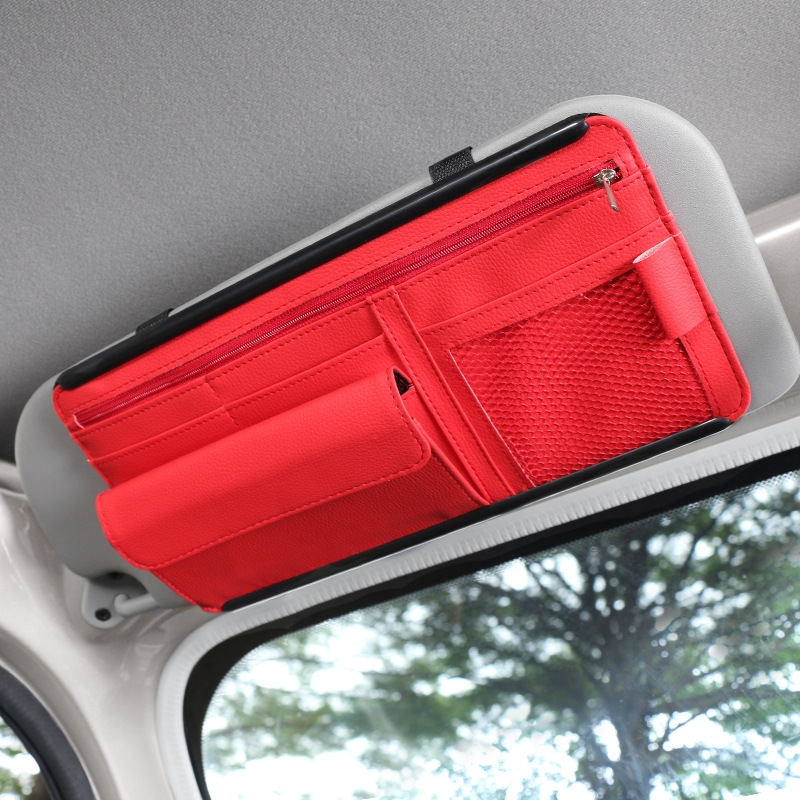Car Sun Block Glasses Case Document Holder Car Plastic Frame Zipper Type Multi-Function Card Bag Storage Bag(Red) - Shopkiz.com