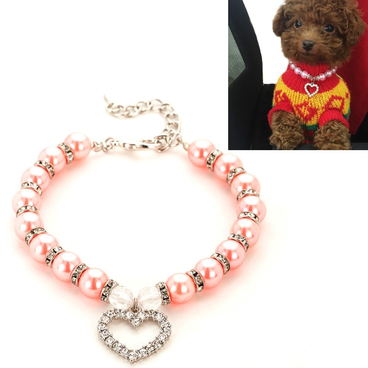 Pet Supplies Pearl Necklace Pet Collars Cat and Dog Accessories, Size:S(Pink) - Shopkiz.com