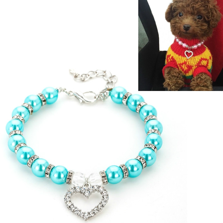 Pet Supplies Pearl Necklace Pet Collars Cat and Dog Accessories, Size:S(Lake Blue) - Shopkiz.com