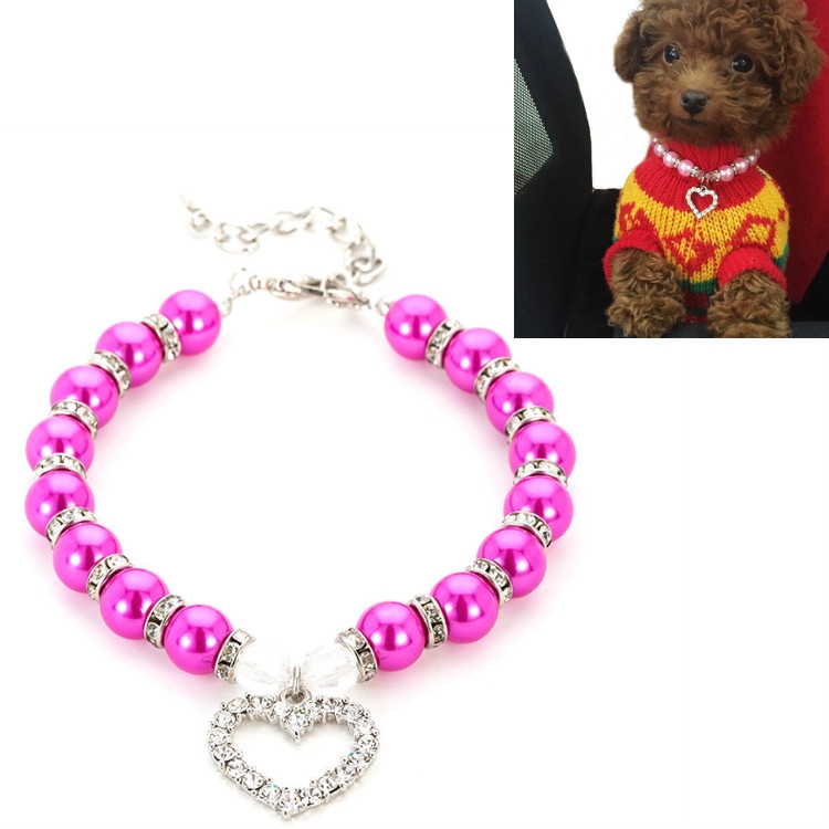 Pet Supplies Pearl Necklace Pet Collars Cat and Dog Accessories, Size:S(Purple Red) - Shopkiz.com