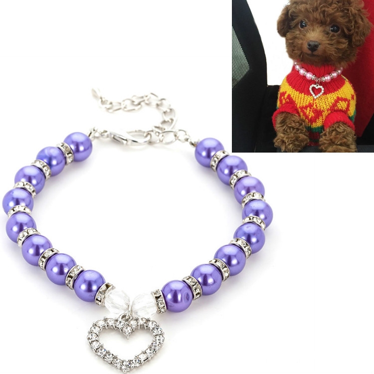 Pet Supplies Pearl Necklace Pet Collars Cat and Dog Accessories, Size:M(Purple) - Shopkiz.com