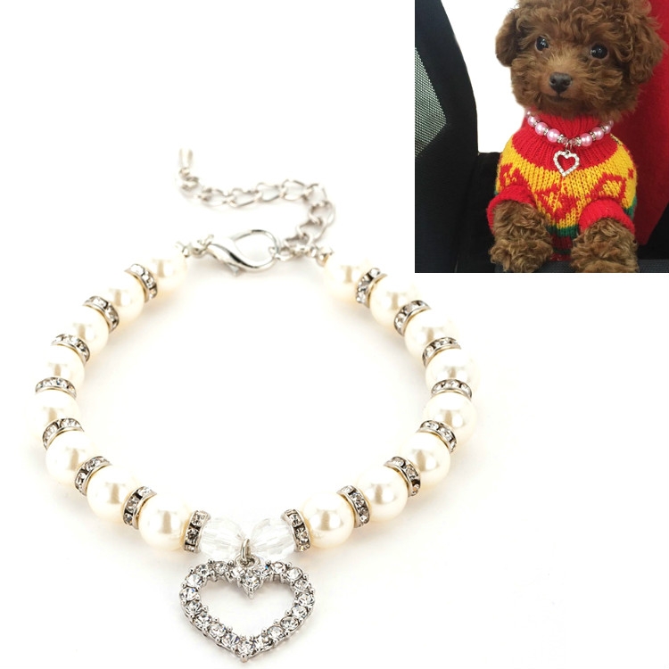 Pet Supplies Pearl Necklace Pet Collars Cat and Dog Accessories, Size:M(White) - Shopkiz.com