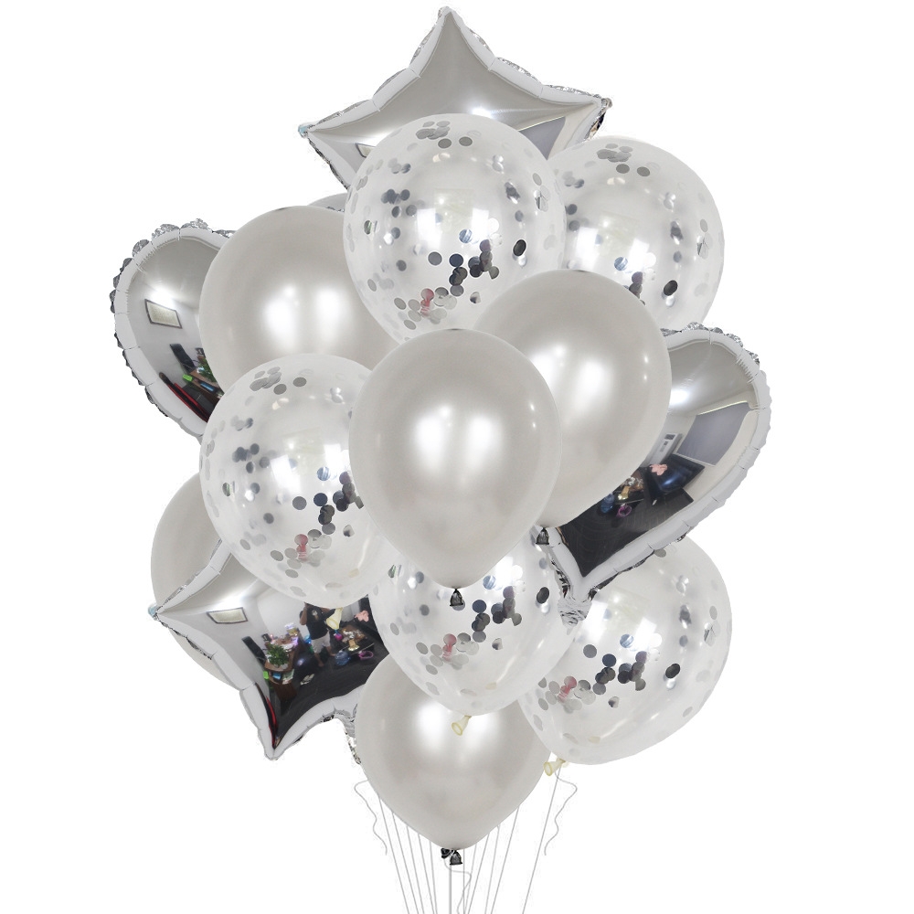 1 Set 18 Inch Aluminum Pearl Sequins Balloon Set Party Decoration Holiday Decoration(Silver) - Shopkiz.com