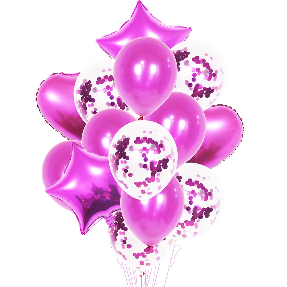 1 Set 18 Inch Aluminum Pearl Sequins Balloon Set Party Decoration Holiday Decoration(Rose Red) - Shopkiz.com