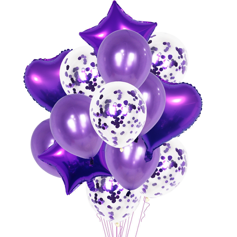 1 Set 18 Inch Aluminum Pearl Sequins Balloon Set Party Decoration Holiday Decoration(Purple) - Shopkiz.com
