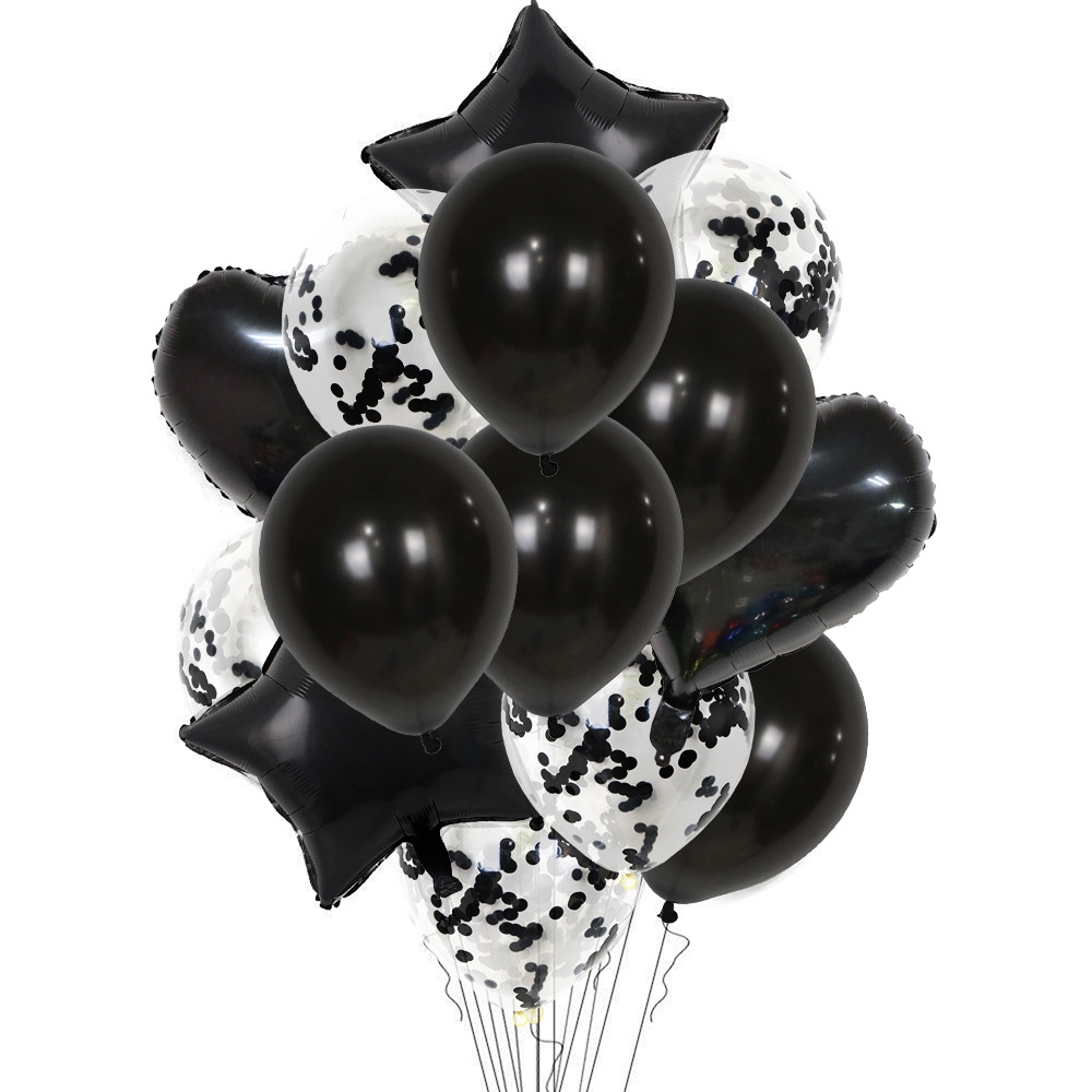 1 Set 18 Inch Aluminum Pearl Sequins Balloon Set Party Decoration Holiday Decoration(Black) - Shopkiz.com