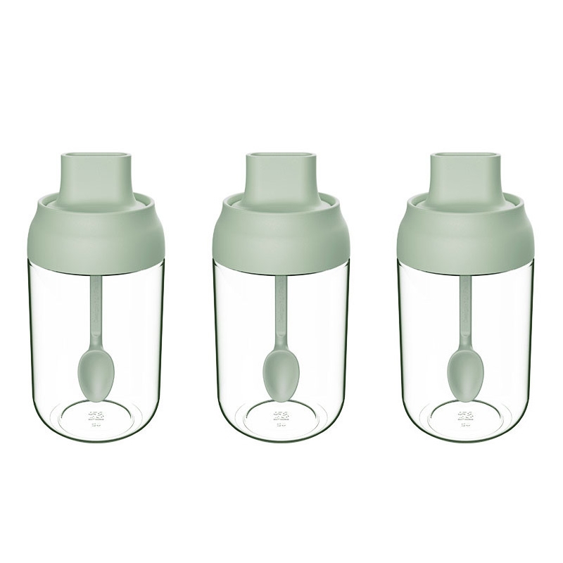 3 PCS Macaron Ribbon Moisture-Proof Lid Spoon One Seasoning Jar Glass Seasoning Bottle with Label, Style:Seasoning Bottle(Green) - Shopkiz.com
