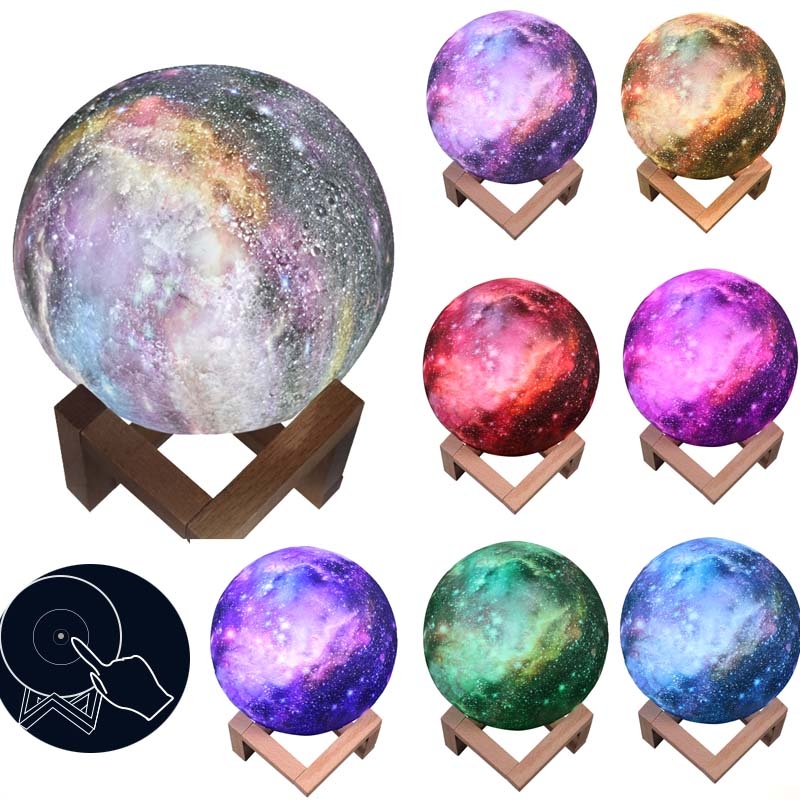1W 3D Moon Lamp Children Gift Table Lamp Painted Starry Sky LED Night Light, Light color: 15cm Touch Control 7-colors - Shopkiz.com