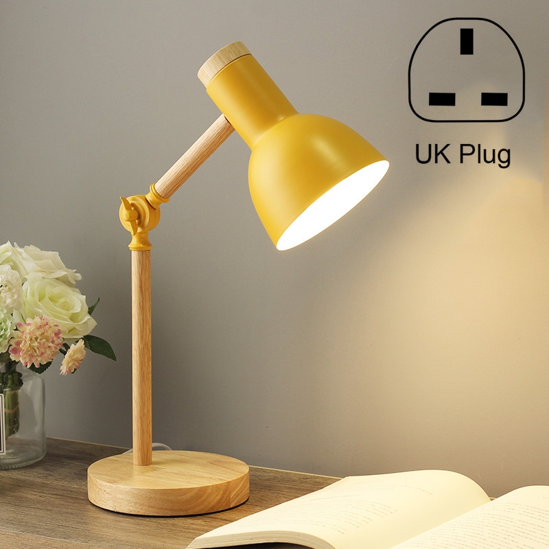 T1062 Dormitory Eye Protection Desk Lamp Bbedroom Bedside Wood Lamp, Power source: UK Plug(Yellow) - Shopkiz.com