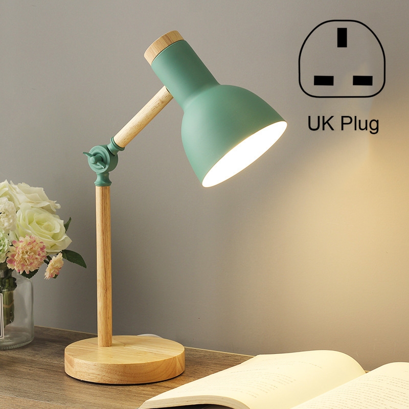 T1062 Dormitory Eye Protection Desk Lamp Bbedroom Bedside Wood Lamp, Power source: UK Plug(Green) - Shopkiz.com