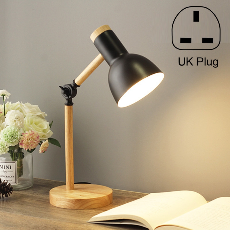 T1062 Dormitory Eye Protection Desk Lamp Bbedroom Bedside Wood Lamp, Power source: UK Plug(Black) - Shopkiz.com