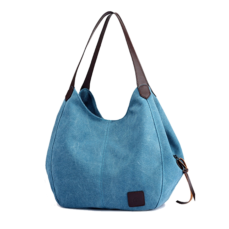 Canvas Bag Simple Wild Lady Retro Art Casual Bag Single Shoulder Bag(Lake Blue ) - Shopkiz.com