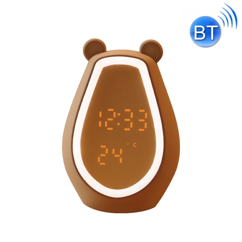 Bear Alarm Clock LED Digital Silent Bedside Lamp Bluetooth Speaker USB Charging Children Cartoon Night Light(Bluetooth+Small Program Version) -