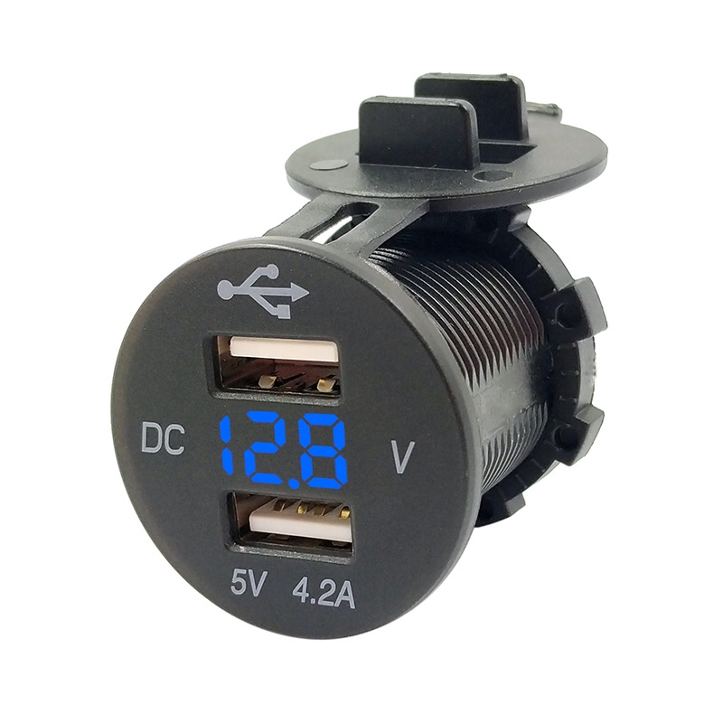 4.2A Dual USB With Voltage Display Mobile Phone Charger Socket Power Supply 12V Car Motorcycle(Blue Light) - Shopkiz.com