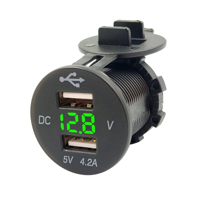 4.2A Dual USB With Voltage Display Mobile Phone Charger Socket Power Supply 12V Car Motorcycle(Green Light) - Shopkiz.com
