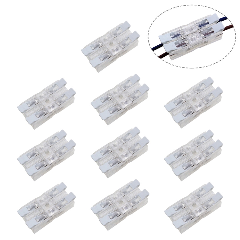 10 PCS Fast Terminal Block 2P Dual Pressing Terminal Connector Spring-Type Un-Lock Screw Connector, Specification: 928-2 Transparent Wide -