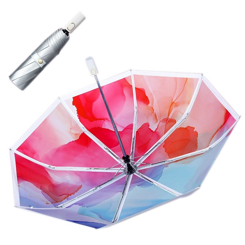 Illustrator Tri-Folding Umbrella Titanium Silver Glue Anti-Ultraviolet Folding Umbrella(Automatic Halo) - Shopkiz.com