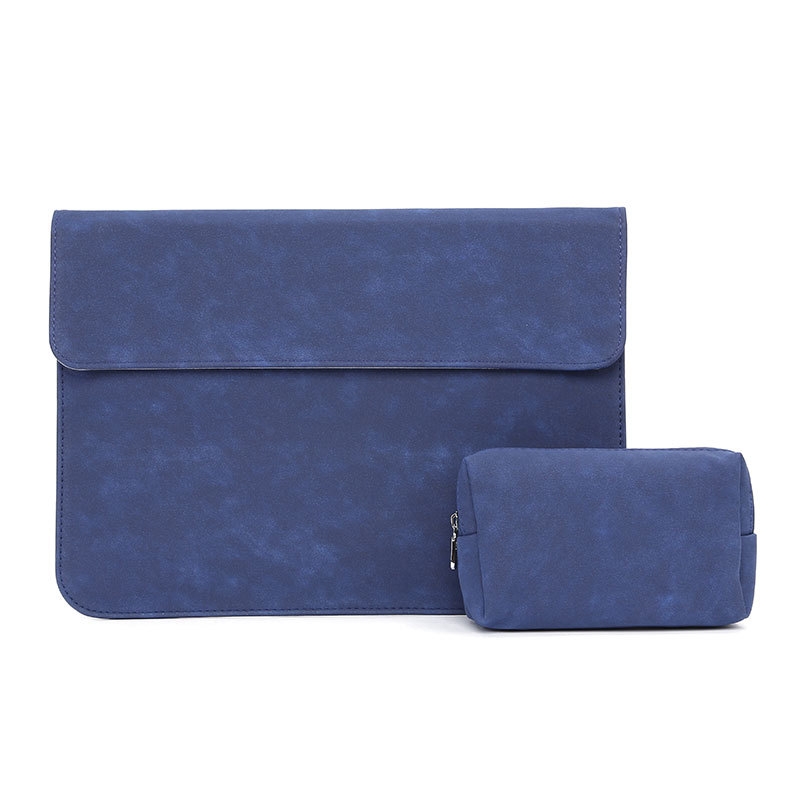 Horizontal Sheep Leather Laptop Bag For Macbook Pro 15 Inch A1707/A1990(Liner Bag + Power Supply Bag Dark Blue) - Shopkiz.com