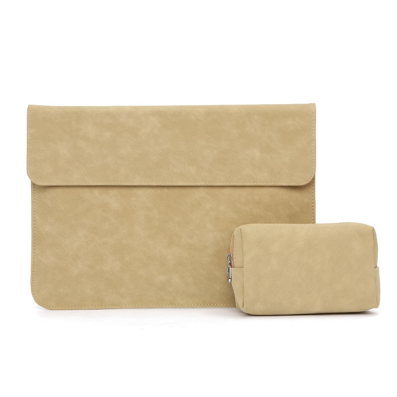 Horizontal Sheep Leather Laptop Bag For Macbook Pro 15 inch A1707/A1990(Liner Bag + Power Supply Bag  Khaki) - Shopkiz.com