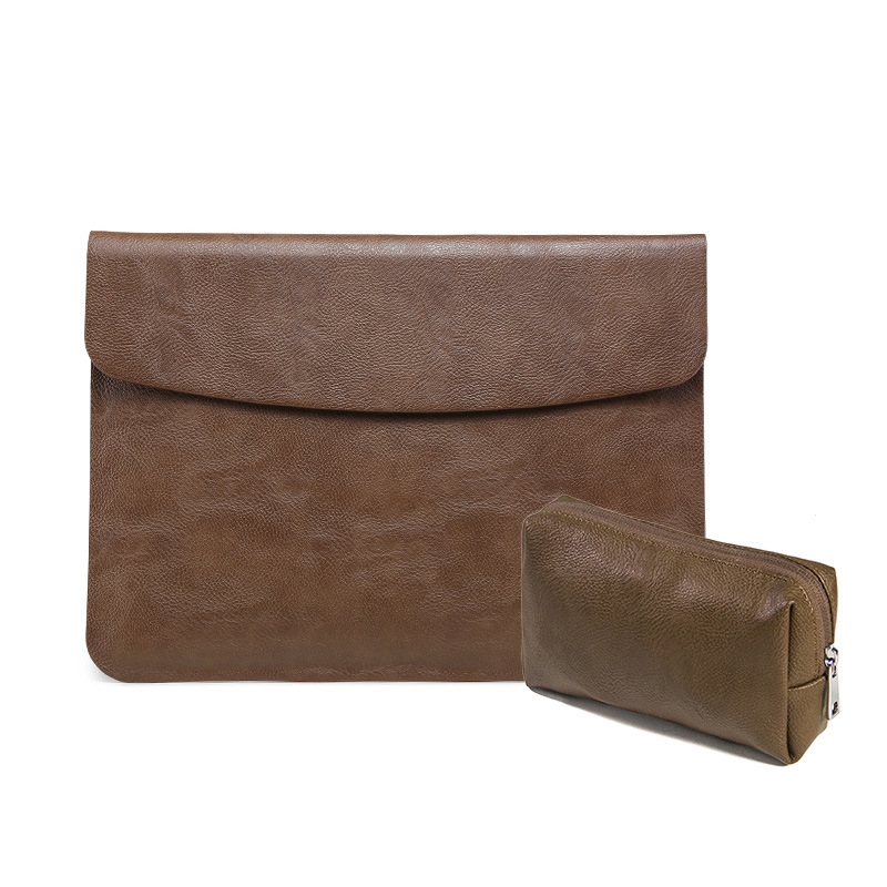 Horizontal Litchi Texture Laptop Bag Liner Bag For MacBook 15 Inch A1707 / 1990(Liner Bag+Power Bag Brown) - Shopkiz.com