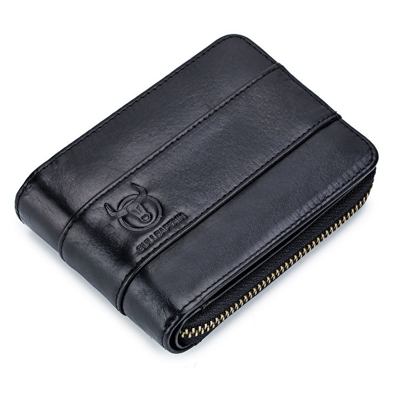 BULL CAPTAIN 025 Leather First-Layer Cowhide Wallet Multi-Function Card Tap Wallet(Black) - Shopkiz.com