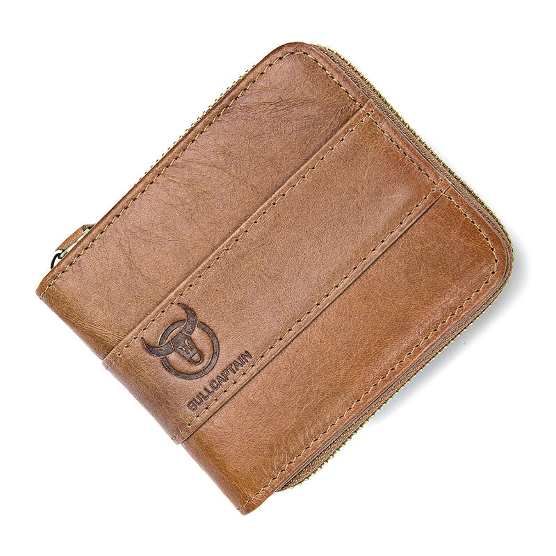BULL CAPTAIN 025 Leather First-Layer Cowhide Wallet Multi-Function Card Tap Wallet(Yellow Brown) - Shopkiz.com