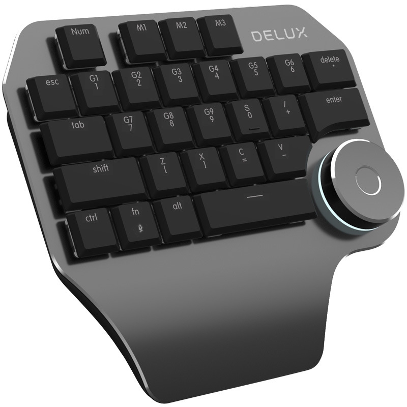 DELUX T11 29 Keys Single-Hand Keyboard Shortcut Key Speech Tool Flat Keyboard, Colour: Smart Version Black Gray - Shopkiz.com