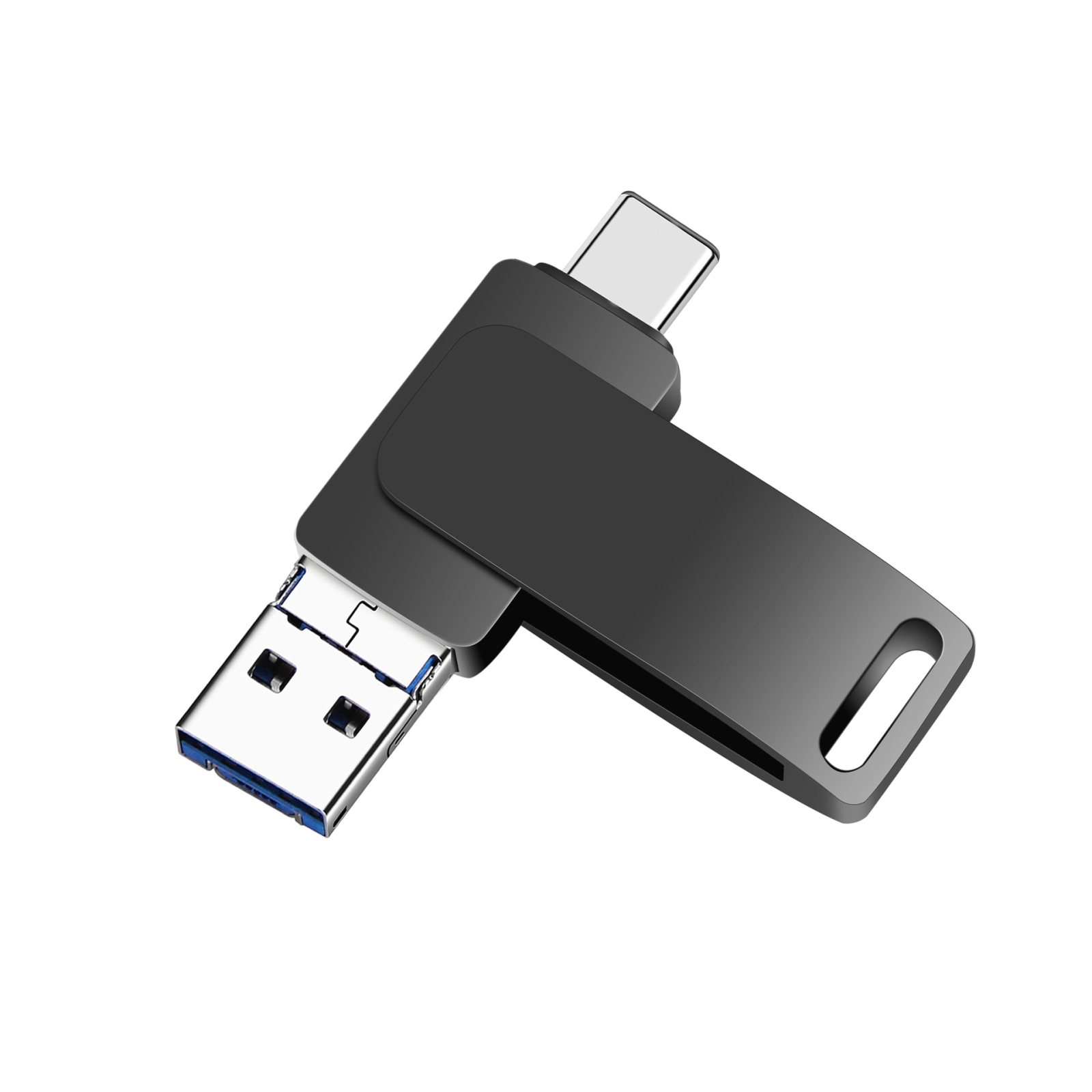16 GB USB 3.0 + 8 Pin + USB-C / Type-C 3 in 1 Phone Computer Metal Rotatable U-Disk(Black) - Shopkiz.com
