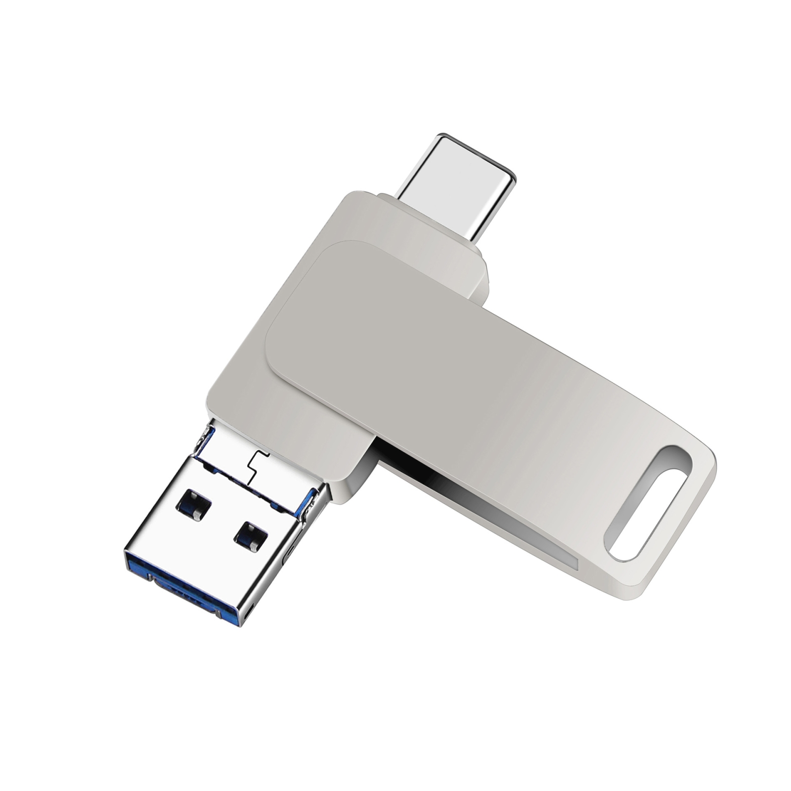 16 GB USB 3.0 + 8 Pin + USB-C / Type-C 3 in 1 Phone Computer Metal Rotatable U-Disk(Silver Gray) - Shopkiz.com