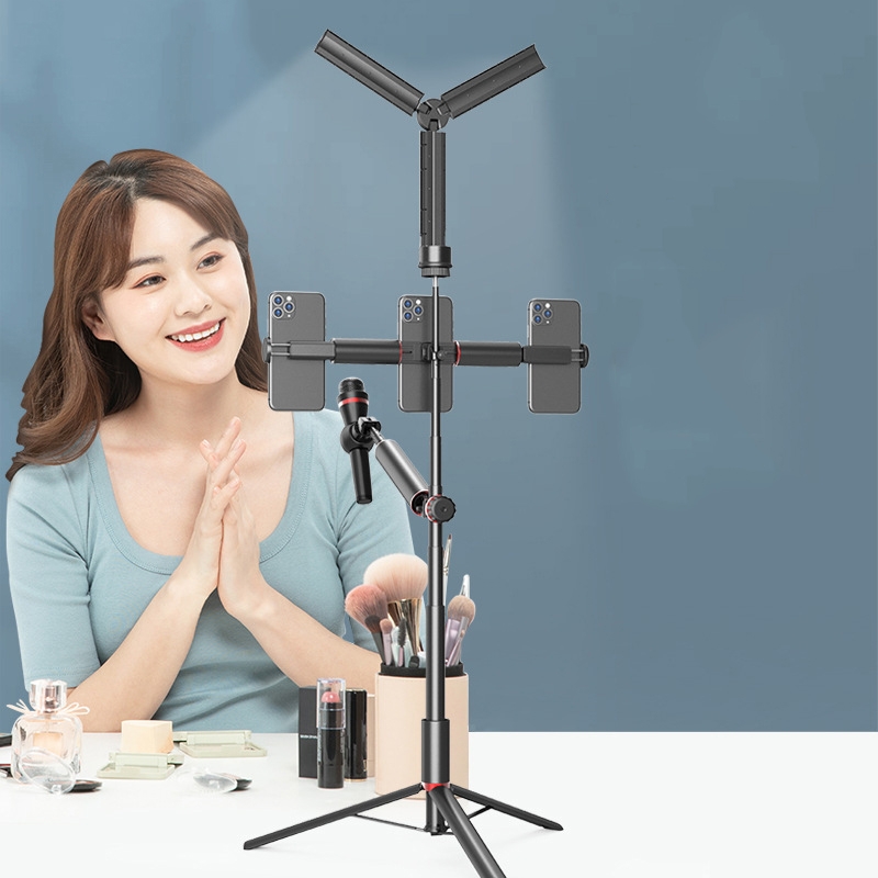 CYKE AB1104 Floor-To-Ceiling Fill Light Multi-Camera Mobile Phone Live Tripod(Black) - Shopkiz.com