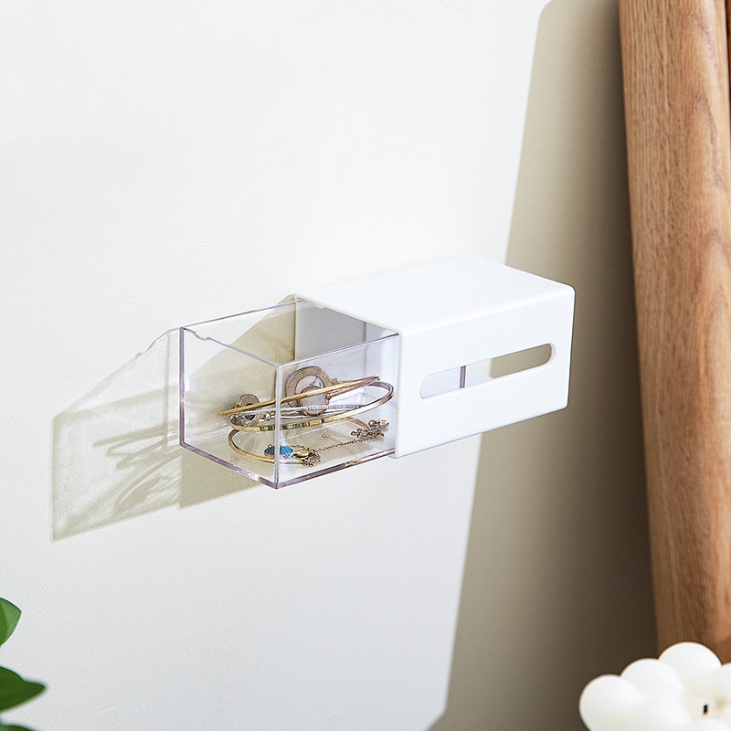 Left And Right Pull Wall Hanging Drawer Box Transparent Storage Box(White) - Shopkiz.com