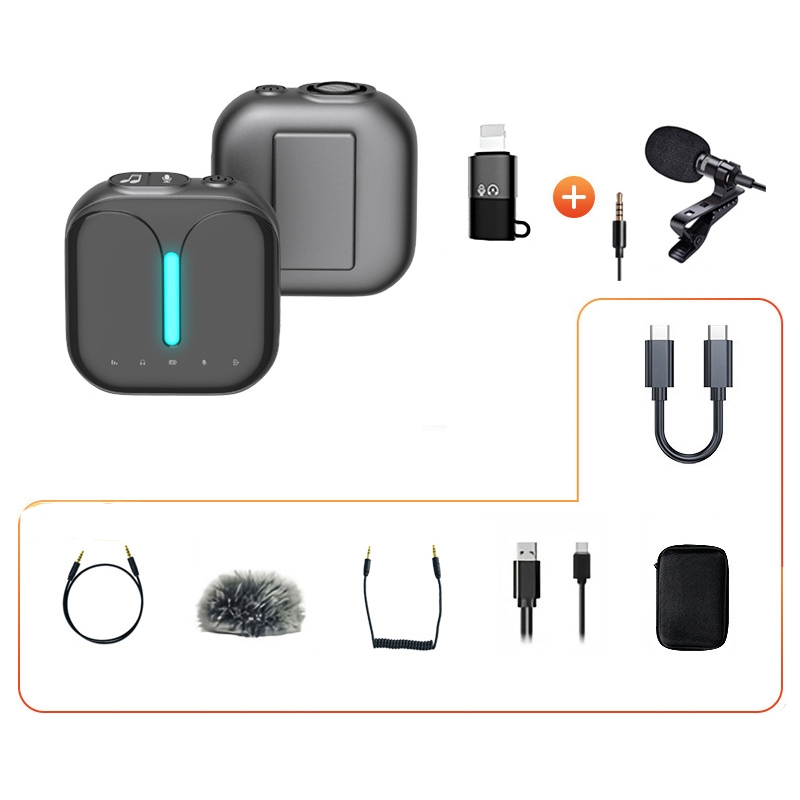 Outdoor Professional Noise-cancelling Wireless Lavalier Microphone Type-C+Apple Adapter+External Microphone - Shopkiz.com