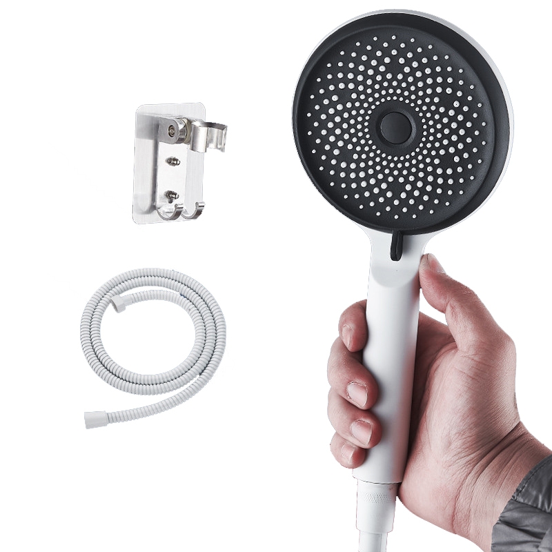 Home Handheld Silicone Supercharged Shower Nozzle, Style: White+Soft Tube+Space Aluminum Seat - Shopkiz.com