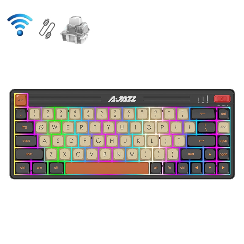 Ajazz K690T 69-key Wireless+Bluetooth+Wired Mechanical RGB Gaming Office Keyboard(White Shaft) - Shopkiz.com