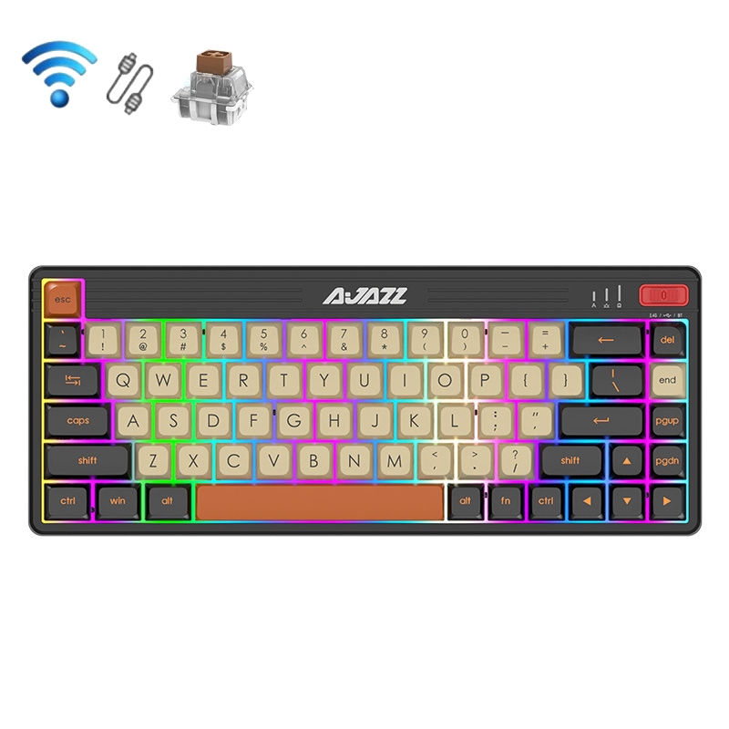 Ajazz K690T 69-key Wireless+Bluetooth+Wired Mechanical RGB Gaming Office Keyboard(Tea Shaft) - Shopkiz.com