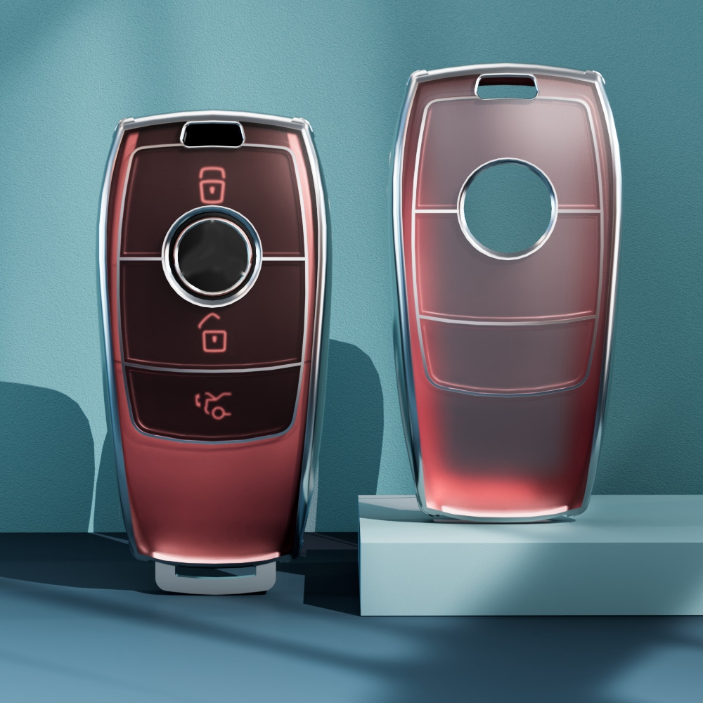 Transparent TPU Car Key Cover For Mercedes-Benz E200 E300L C260L(A Red Silver) - Shopkiz.com