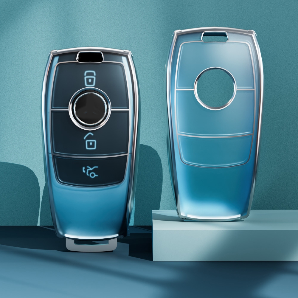 Transparent TPU Car Key Cover For Mercedes-Benz E200 E300L C260L(A Blue Silver) - Shopkiz.com