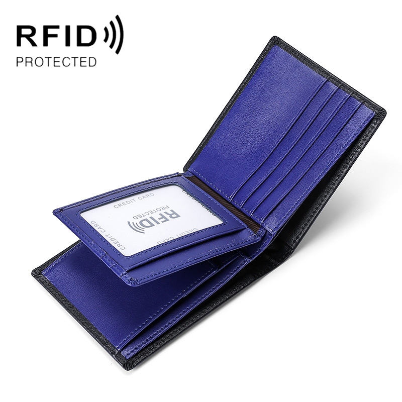 TP-215 Leather RFID Anti-theft Tri-fold Short Wallet(Blue) - Shopkiz.com