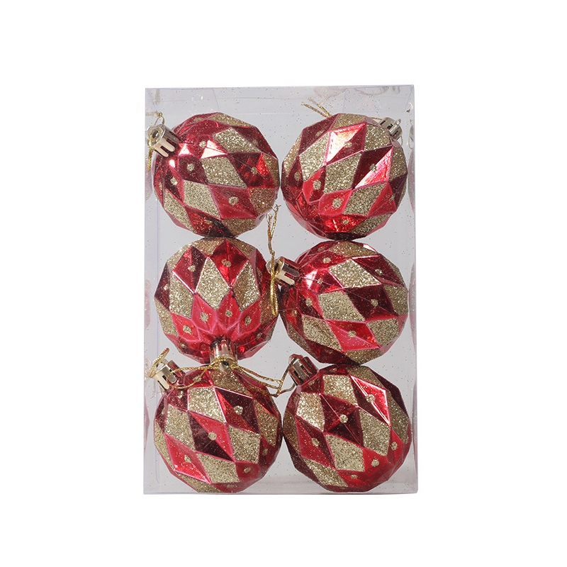 6pcs/pack 6cm Painted Christmas Ball Decoration Props(Rhombus Red Gold) - Shopkiz.com