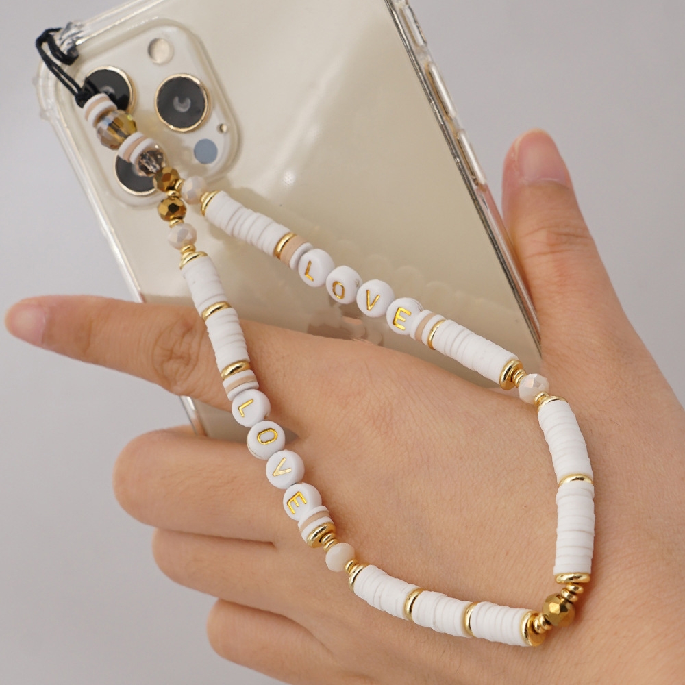 Geometric Letter Soft Pottery Mobile Phone Lanyard Anti-lost Phone Chain(RT-K210065C) - Shopkiz.com