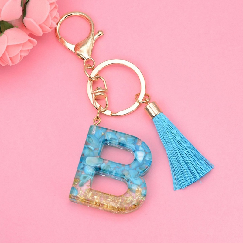 2 PCS English Alphabet Epoxy Tassel Keychain Bag Pendant(B) - Shopkiz.com