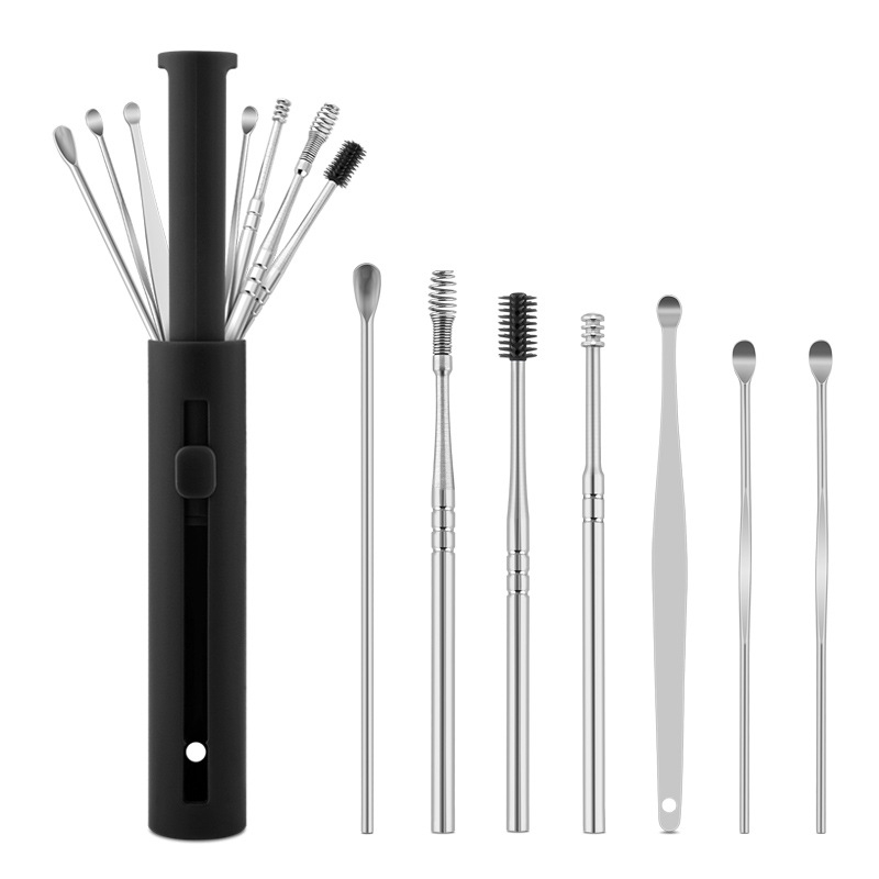 2 Packs Push-Pull Cylinder Storage Ear Scoop Set, Specification: 7 PCS/Set Black - Shopkiz.com