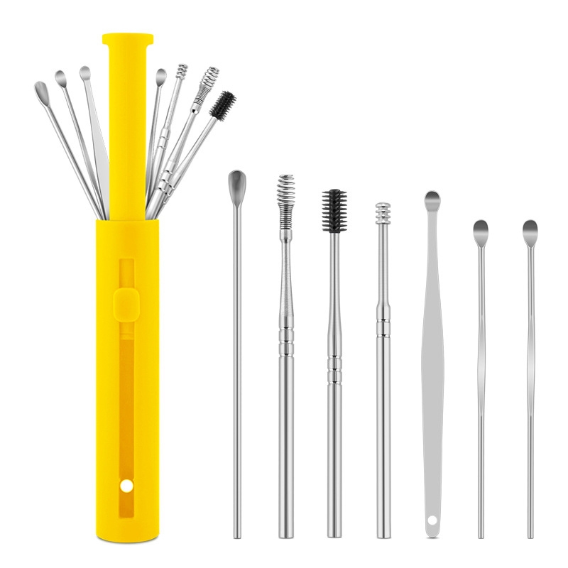 2 Packs Push-Pull Cylinder Storage Ear Scoop Set, Specification: 7 PCS/Set Yellow - Shopkiz.com