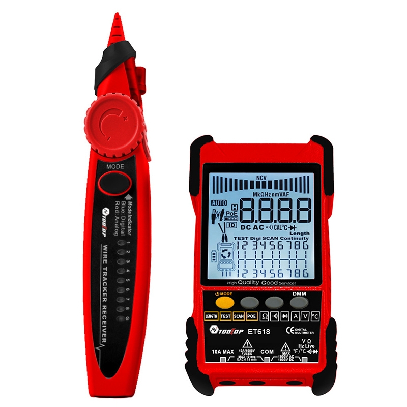 ET618  Rechargeable Adjustable Network Cable Tester Wire Tracker POE Cable Tester (Red) - Shopkiz.com