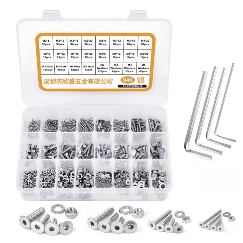 940 PCS/Set M2/M3/M4/M5 Flat Head Hexagon Socket Screws Gasket Ring Set - Shopkiz.com